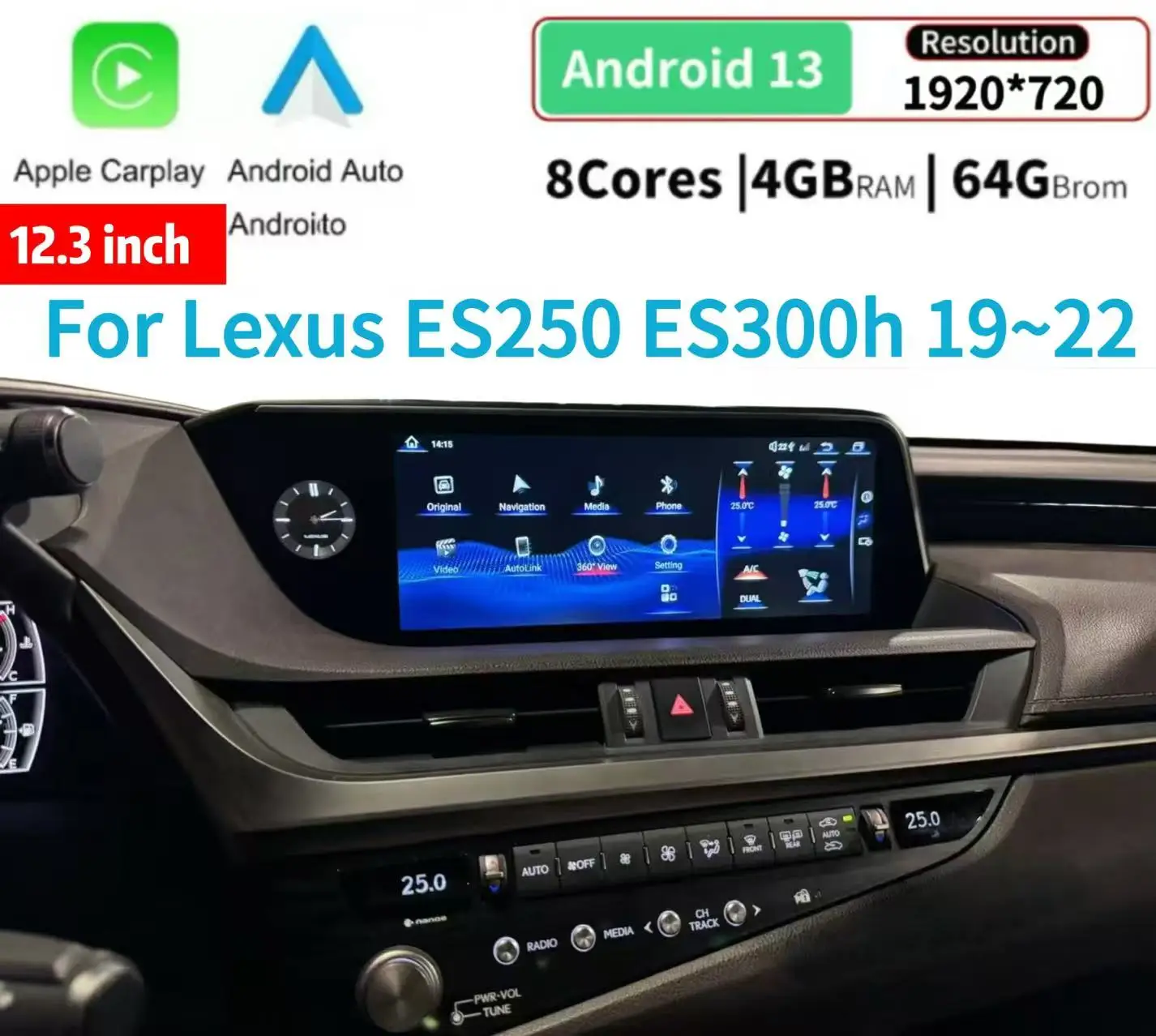 

12.3" Android Navigation Car GPS Stereo Radio Wifi For Lexus ES250 ES300h 19~22