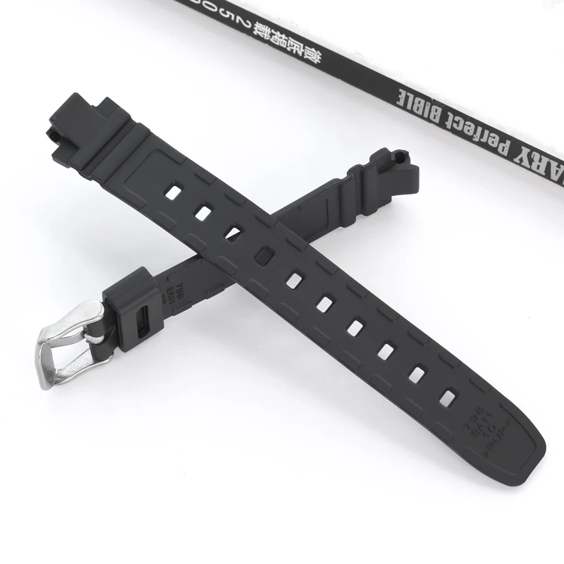 Silicone watchband for Casio LA-20WH Resin Strap TPU Strap Stainless Steel Buckle With Pins Black silver Buckle Watch Wristband