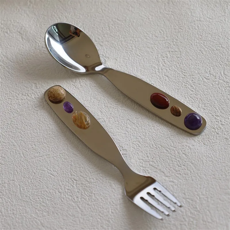 

Ins креативный скандинавский стиль, милая конфетная фасоль, вилка, набор ложек, натуральный камень, посуда ручной работы в стиле вестерн, ложка в стиле вестерн