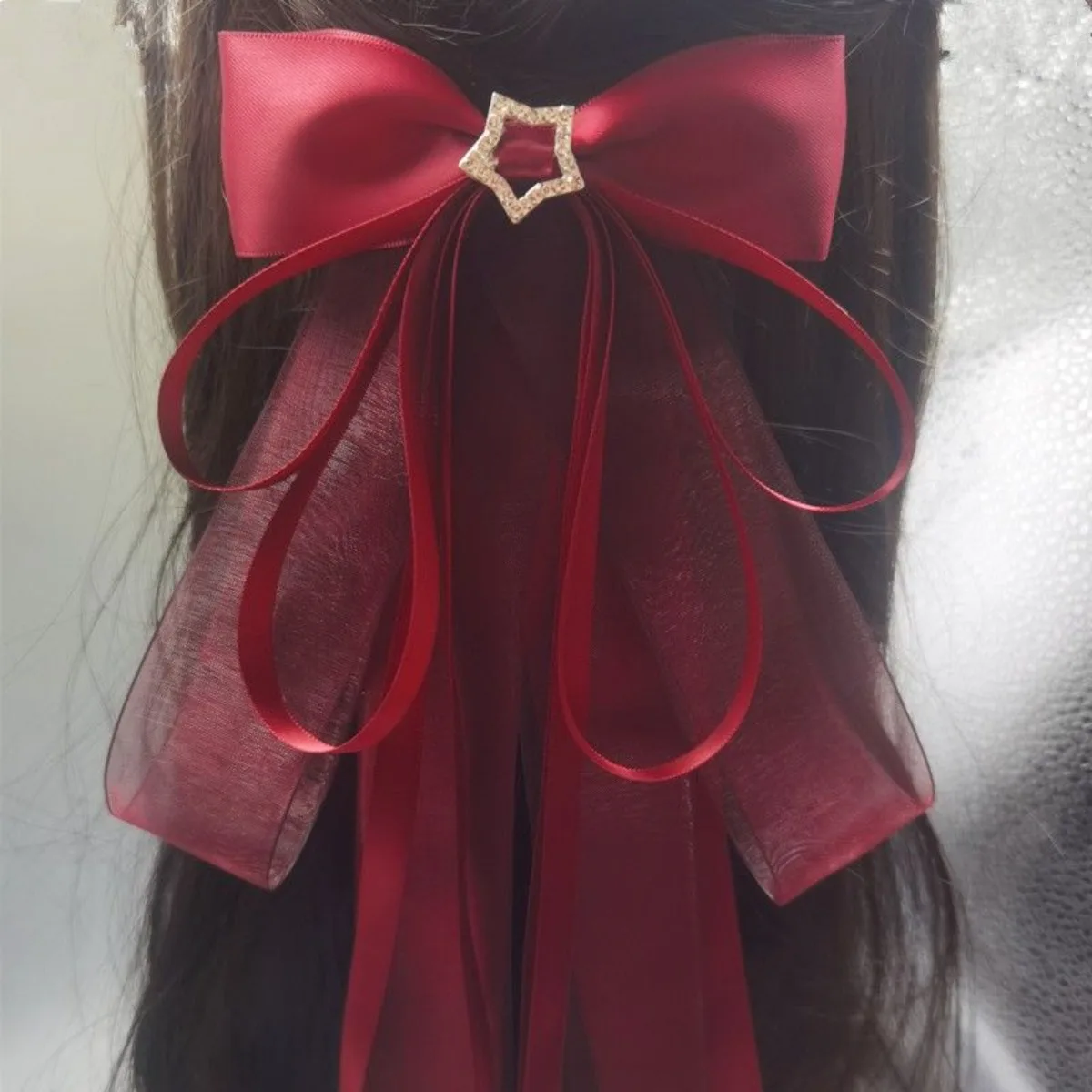 

Red Large Bow Hair Clip Back Head Fringe Hair Accessories Long Ribbon Vintage Hairpins Top Clip Side Clip Girl Headwear