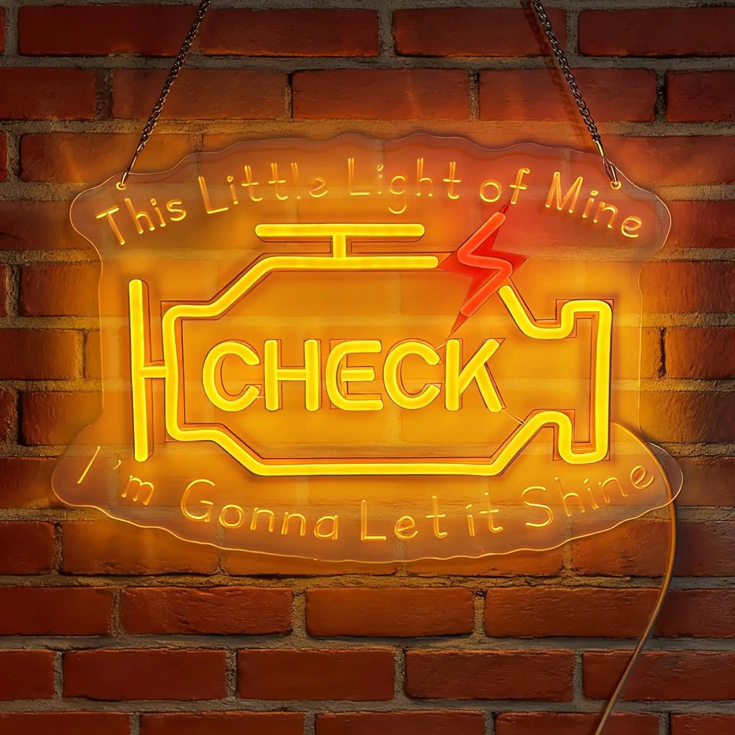 Check Engine Light Neon Sign USB Powered LED Neon Light for Garage Man Cave Auto Shop Christmas Car Theme Party Decoration Gift