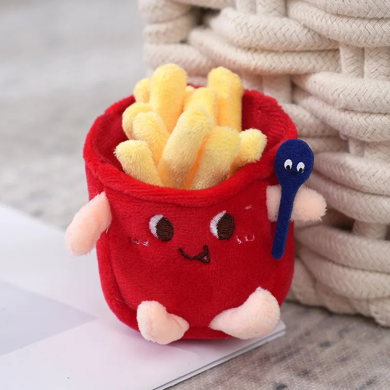 Plush Keychain Creative Cartoon Hamburg Hot Dog Fries Bread Chicken Leg Stuffed Toys Key Chain Key Accessories for Girl Gift