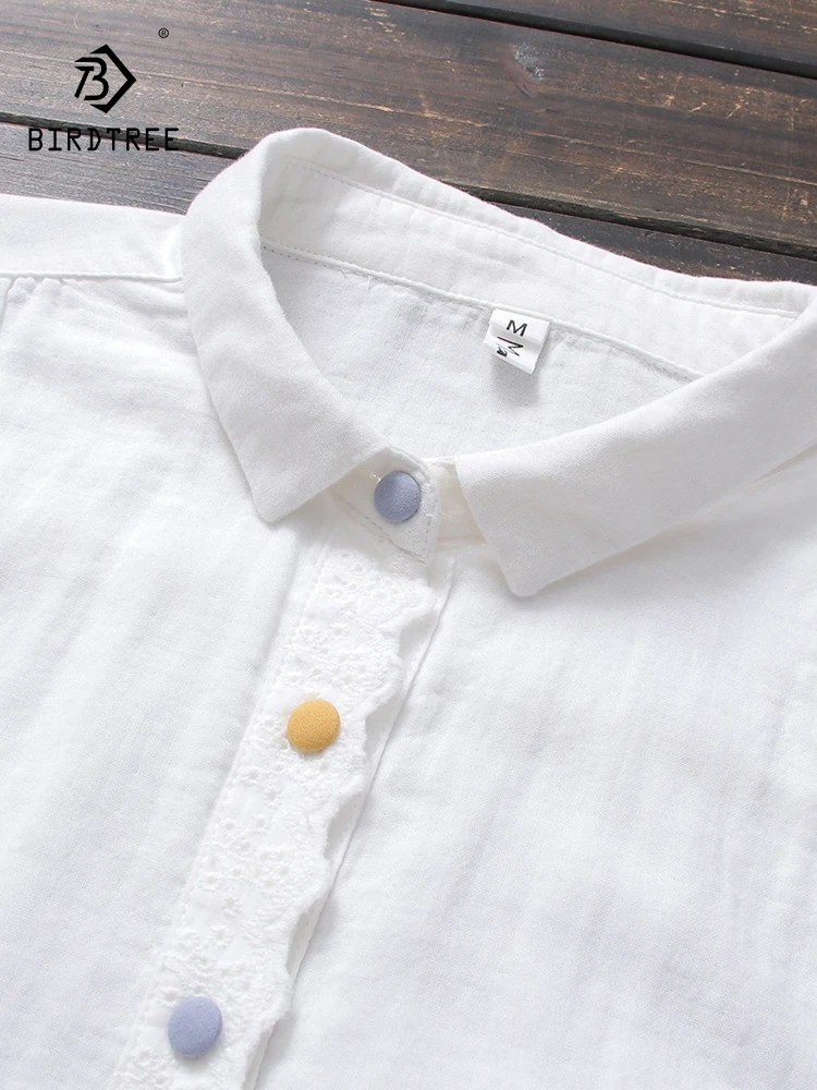 

New Autumn Cotton Yarn Long Sleeve Shirt, Women Colorful Buttons Lace Top, Mori Girl Simple Loose Blouse, 2024 Spring T4D512CC