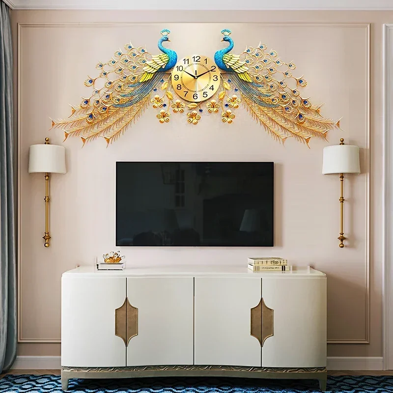 

Large Format Wall Clock Nordic Peacock Watch Modern Mural Metal Giant Wall Art Clock Bedroom Decoracion Pared Home Decorations