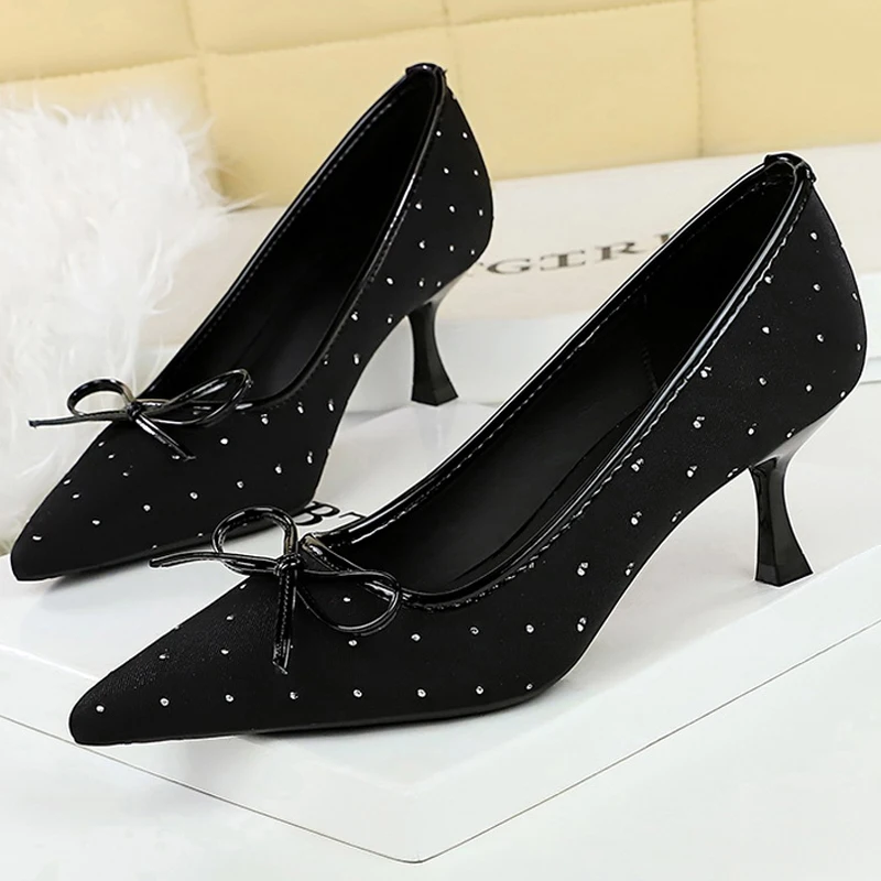 

Обувь BIGTREE, новые женские туфли-лодочки с бантом на высоком каблуке «котенок», женская обувь на шпильке 5 см, на среднем каблуке, модная офисная обувь