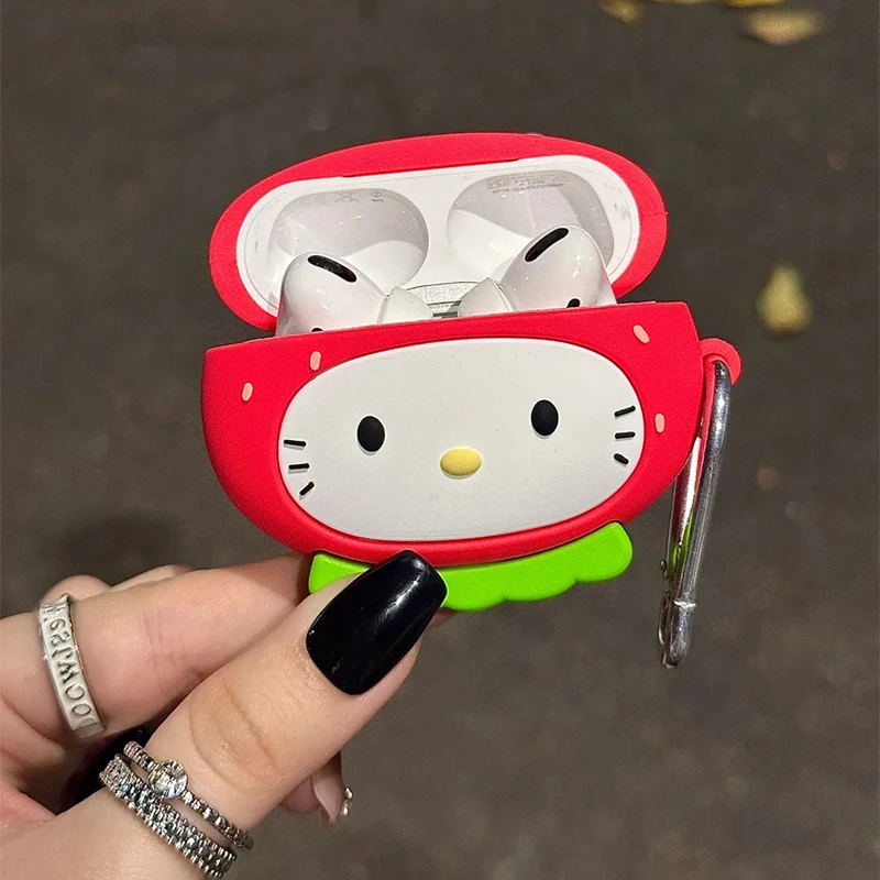 Чехол Sanrio Hello Kitty Strawberry для Airpods, мультяшный фруктовый стиль, аниме Kawaii, защита от падения, подходит для Airpods 1,2,3, Pro2, Pro3