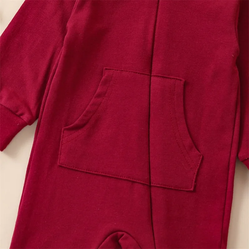 

Комбинезон с капюшоном для маленьких мальчиков и девочек, однотонный Детский комбинезон на молнии с длинным рукавом и карманами, Одежда для новорожденных