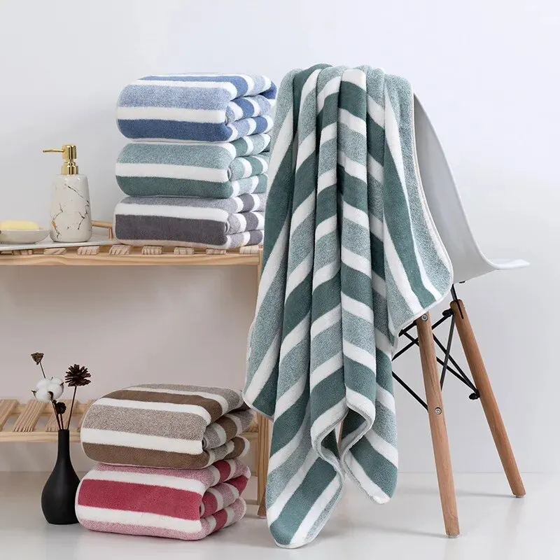 Soft Stripe Absorbent Microfiber Bath Towel Stripe Towels Quick Drying Absorbent Towels For Bathroom 1PCS