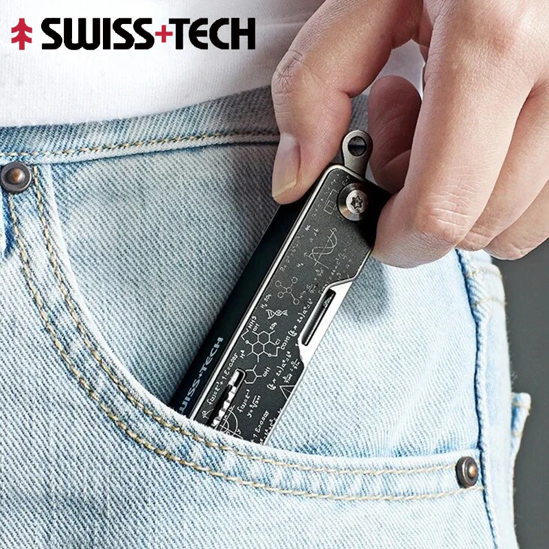 SWISS TECH 9 In 1 Mini Multitool Knife Folding Scissors Screwdriver Saw Portbale Outdor Multi-function EDC Keychain Multi Tool