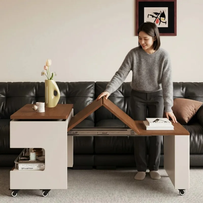 apartment sofa side table removable coffee table side cabinet household folding telescopic multi-functional small table