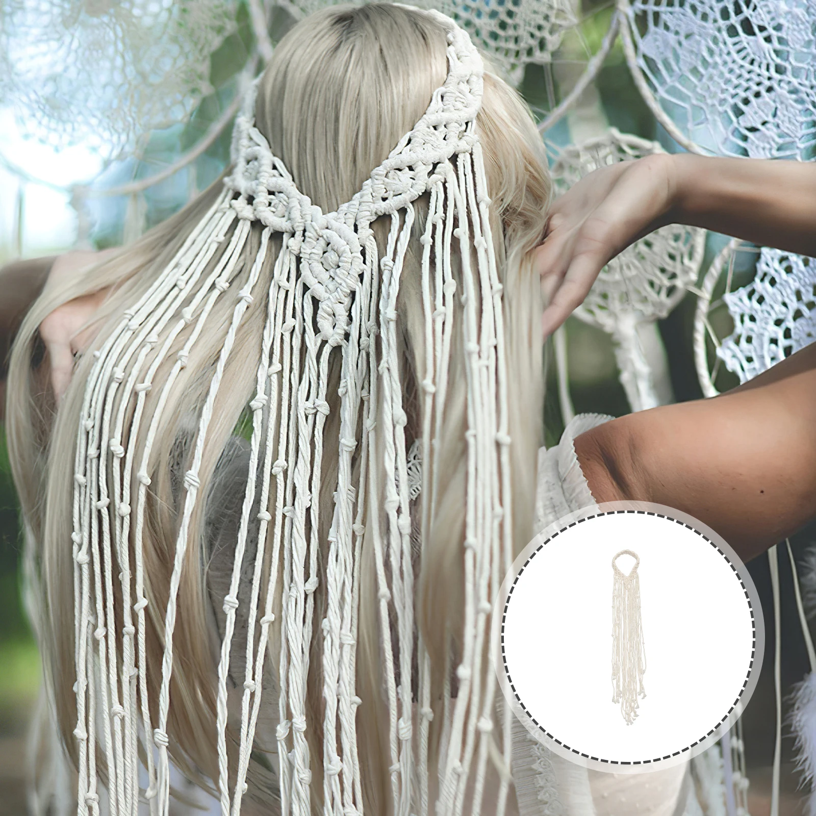 

1pc Macrame Headband Wedding Bridal Hair Accessories Bohemian Handmade Headpiece For Women Girls Party Anniversary Christmas One