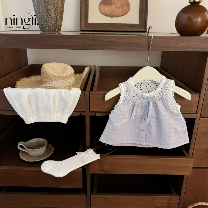 

Ballet Girl!Baby Girl Sweet Fake Two-Piece Plaid Princess Top Shorts Stylish Outfit Trendy