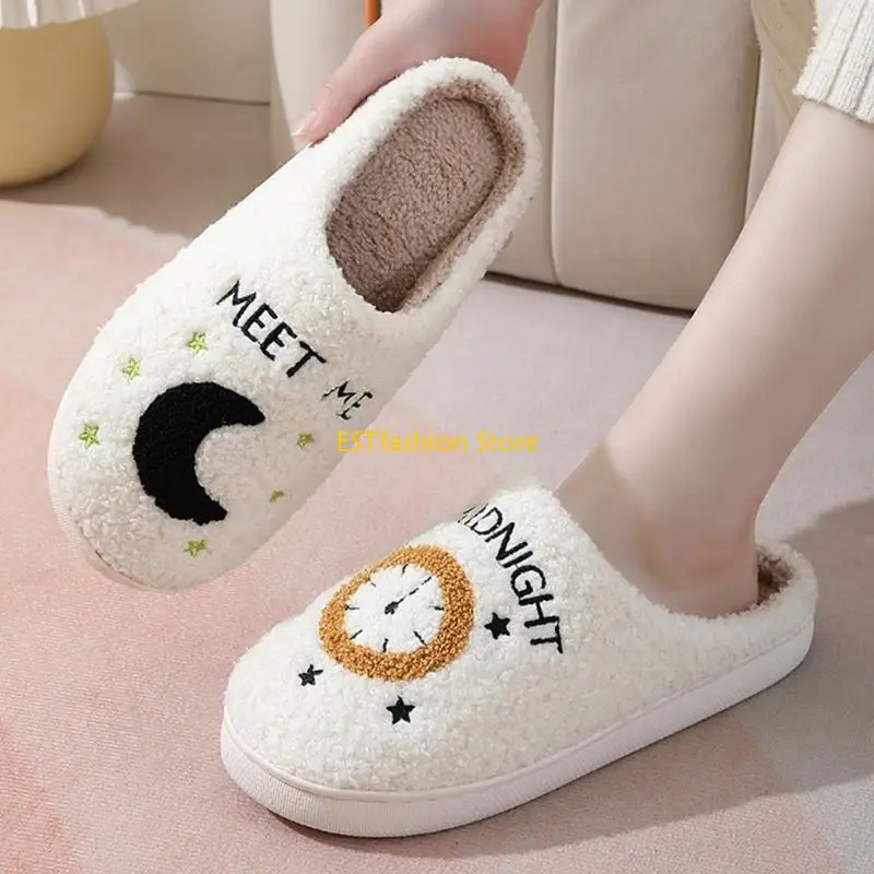 Y5GC Moon Clock Slippers Non-Slip Indoor House Slippers Home Shoes for Bedroom Hotel