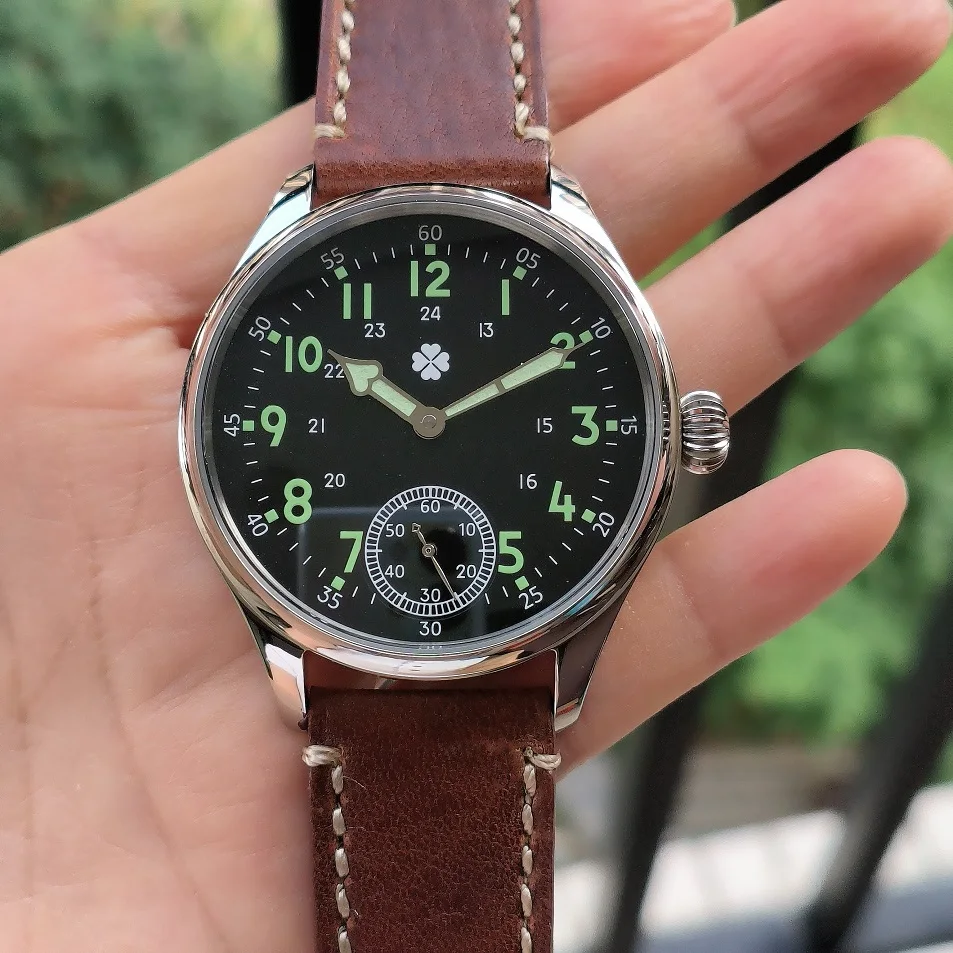 41mm Stainless steel AR Sapphire crystal Black dial green number Green luminous Hand mechanical watch Seagull ST3621 movement