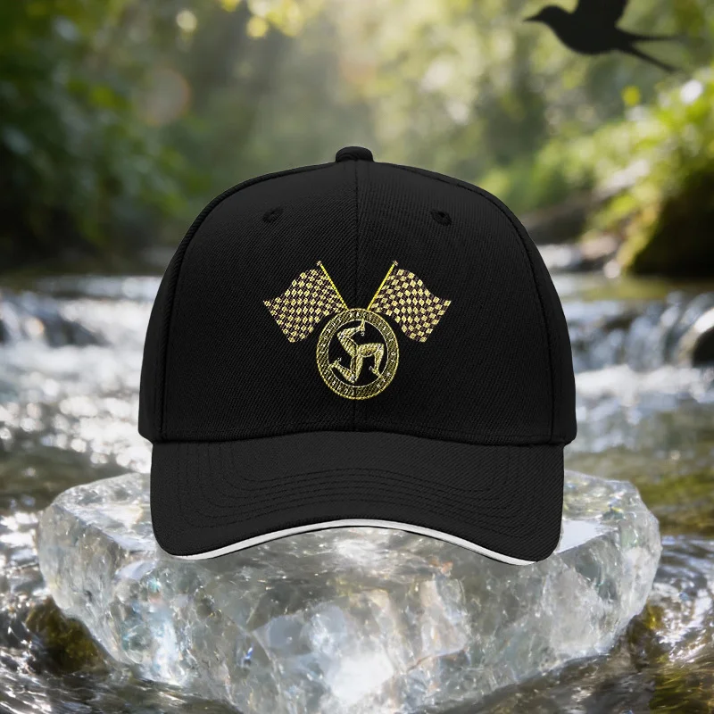 Golden Racing Flag Baseball Cap with Three-Legged Emblem & Racing Suitable for Travel, Parties, Birthdays - Adjustable Unisex Li