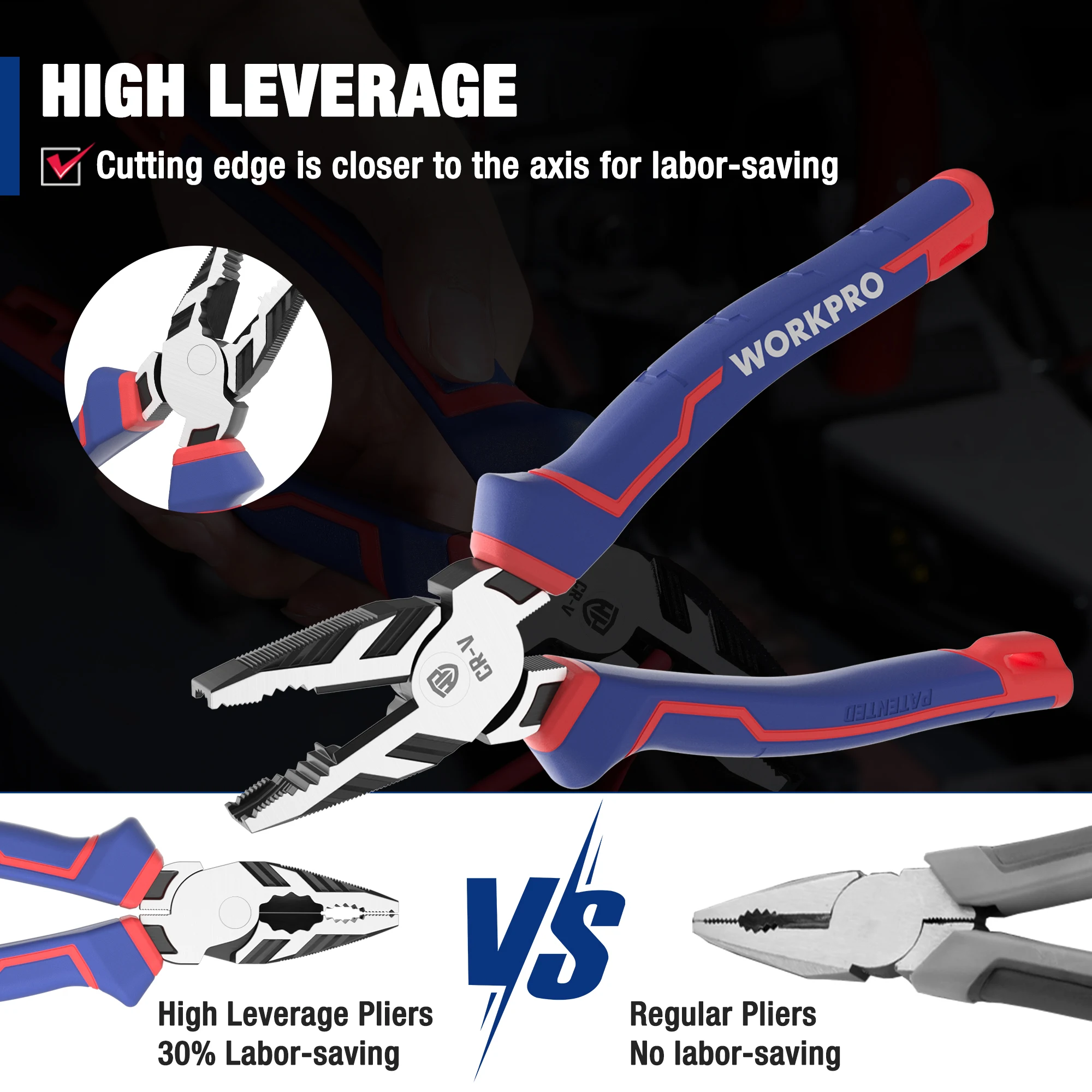 WORKPRO 8" Screw Extractor Pliers Combination Pliers Stripped Screw Remover Tool Linesman Pliers Quickly Removal Damaged Screws