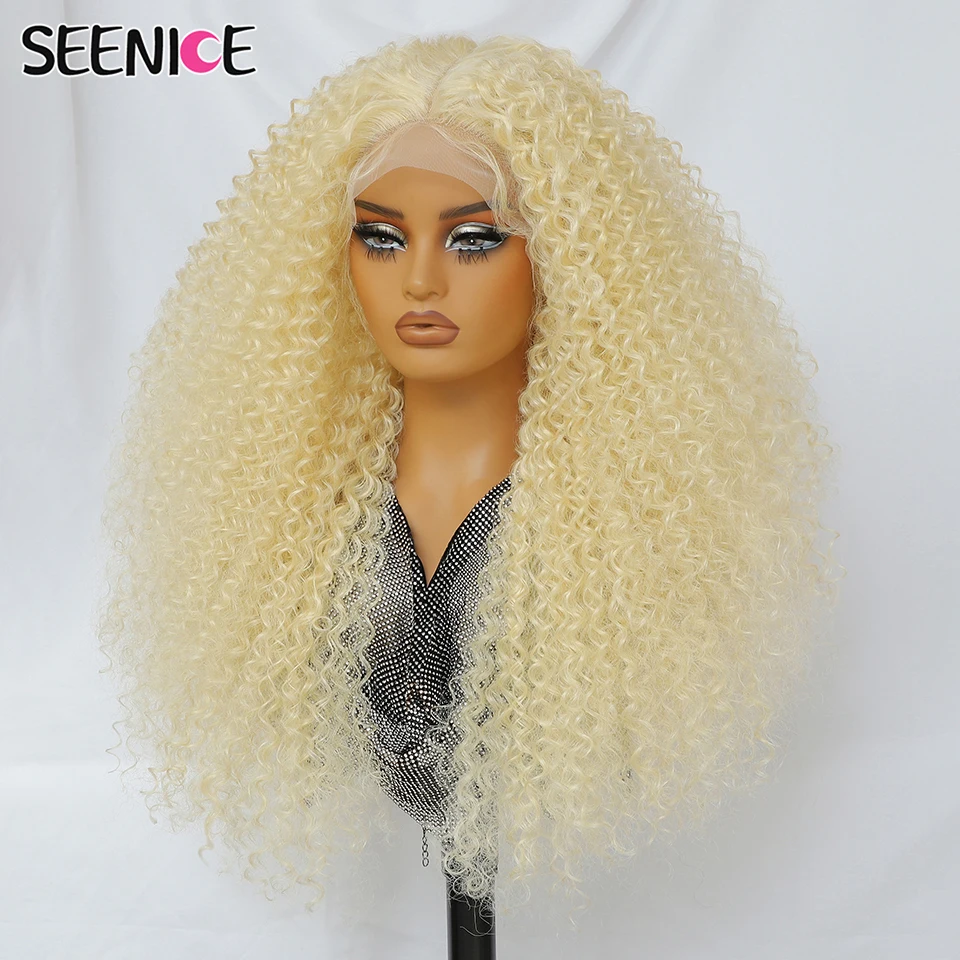 

24" Jerry Curl Kinky Curly Wig Synthetic Lace Front Wigs Black Blend Hair Pre Plucked Latisha T-Part Lace Frontal Wig For Woman
