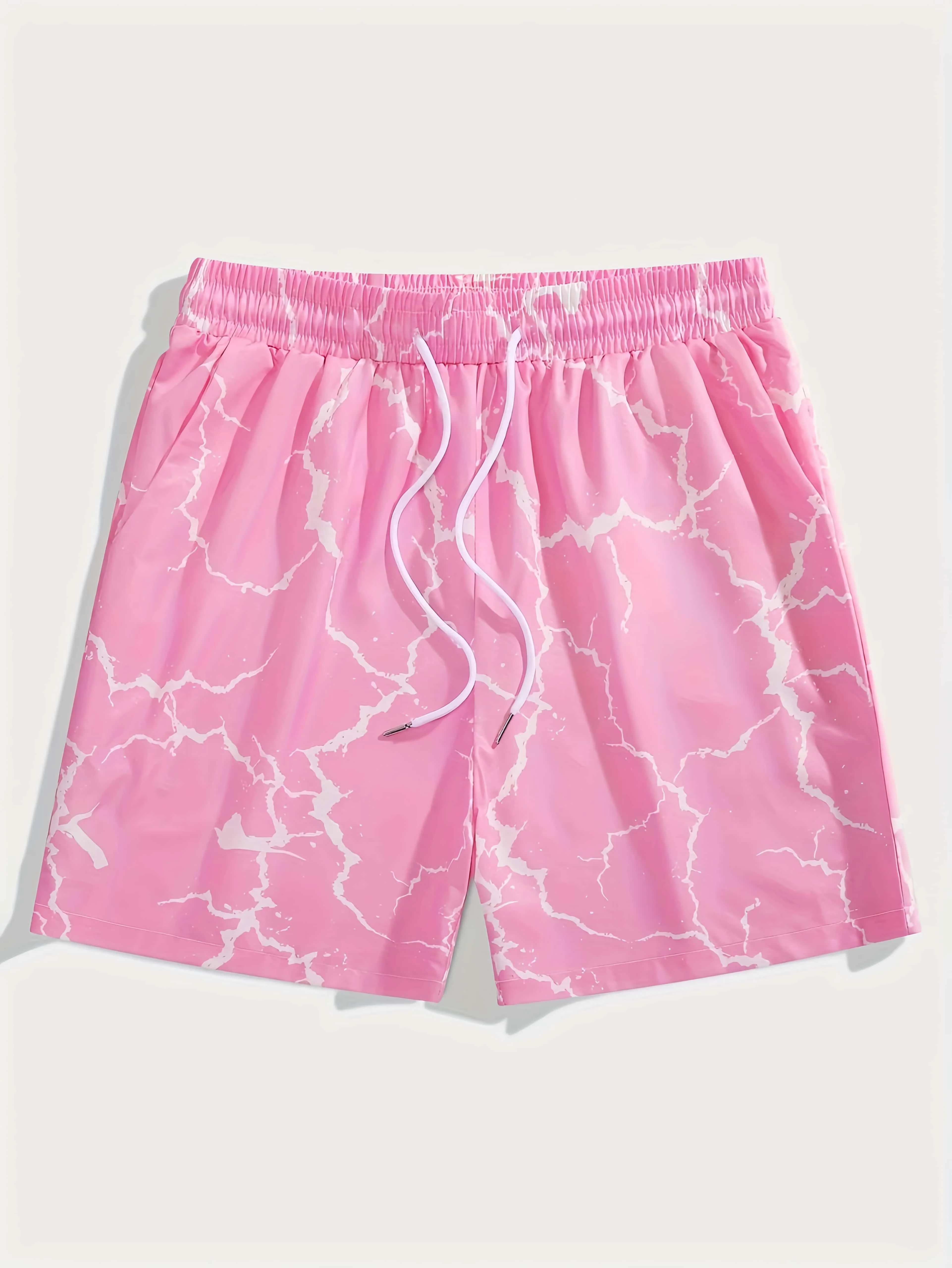 2026 New Summer Pink Crack 3D Printed Men's Beach Shorts Lightweight Quick Drying Home Vacation Leisure Sports Pants