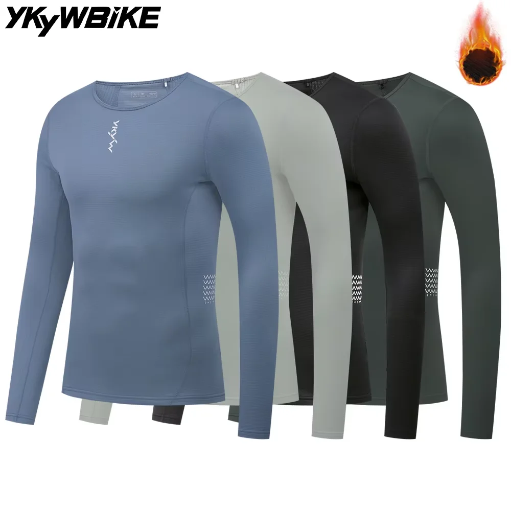 YKYWBIKE Herren Fahrrad-Unterhemd, Winter-Herbst-Wärme-Langarmshirt für Rennrad, MTB Thermo-Reittrikot