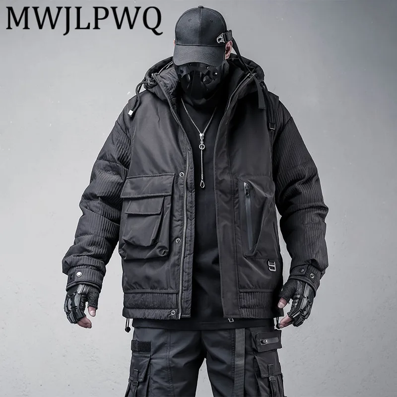 

MWJLPWQ темная функциональная стильная куртка из двух предметов с капюшоном для мужчин, зимняя тактическая рабочая одежда, теплое повседневное модное пальто 12306