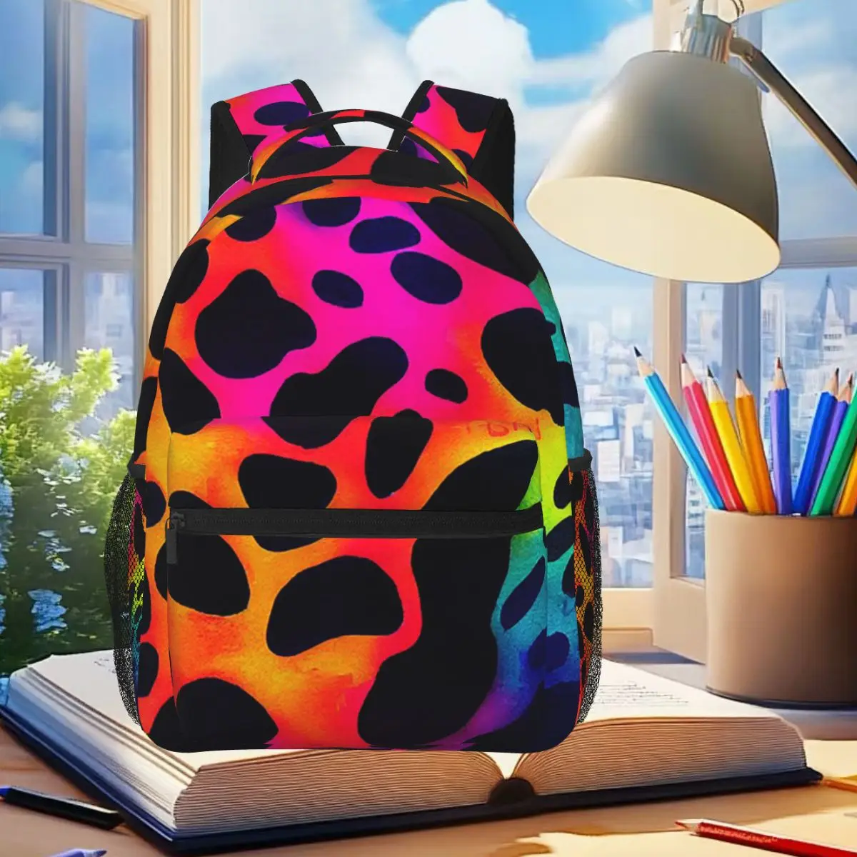 

Neon Animal Print Student Backpack School Bag Hiking Travel Daypack for Boys Girls Fashion Bookbag Shoulder Bags