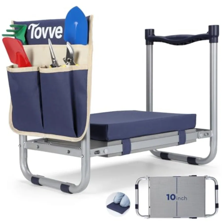 Foldable Garden Kneeler and Seat, Heavy Duty Garden Stool with 10 Wide Detachable Kneeling Pad, Portable Garden Bench Chair wit