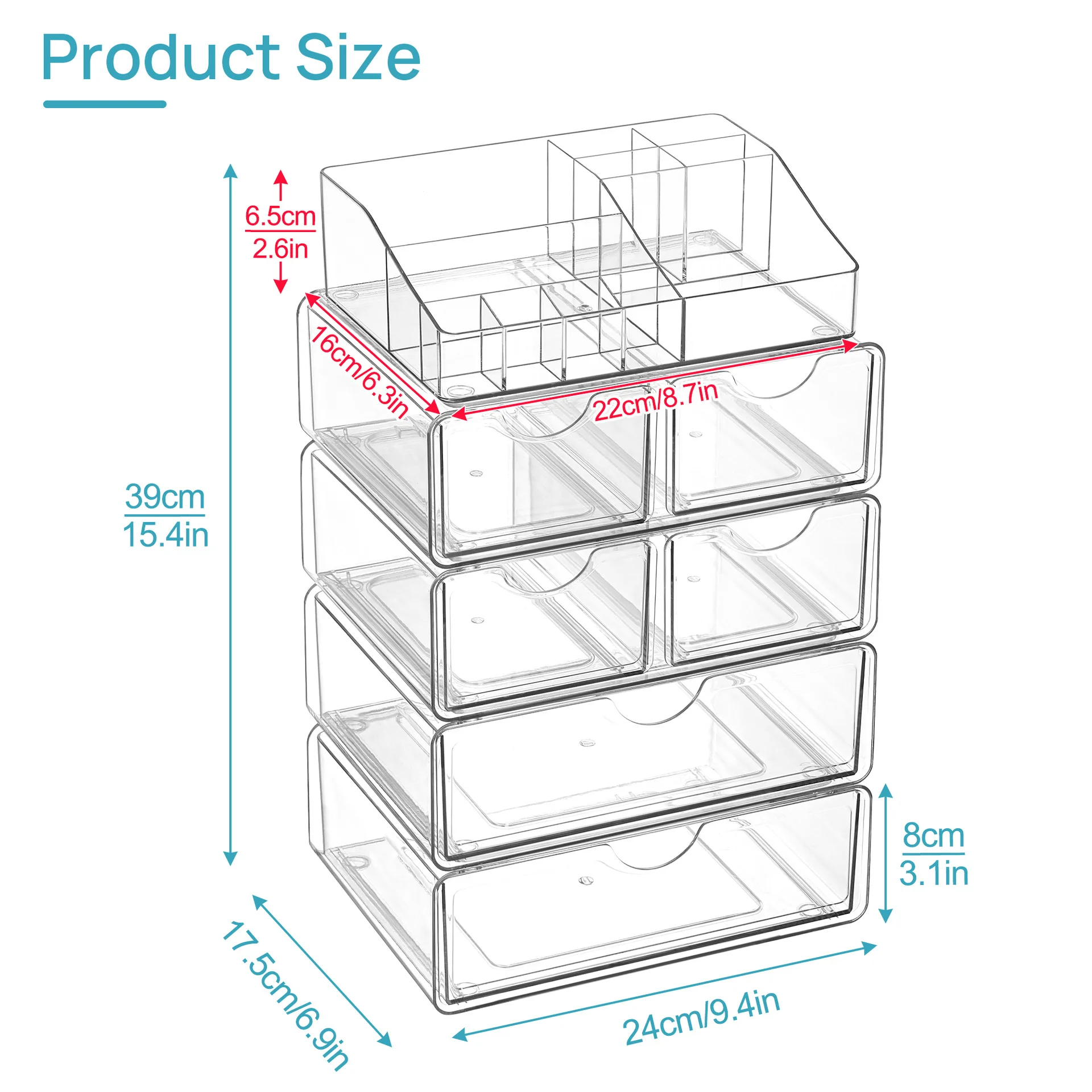 Boîte transparente d'organisateur de soin de peau de brosse de maquillage de vernis à ongles acrylique clair de 5 niveaux avec le rouge à lèvres de tiroir