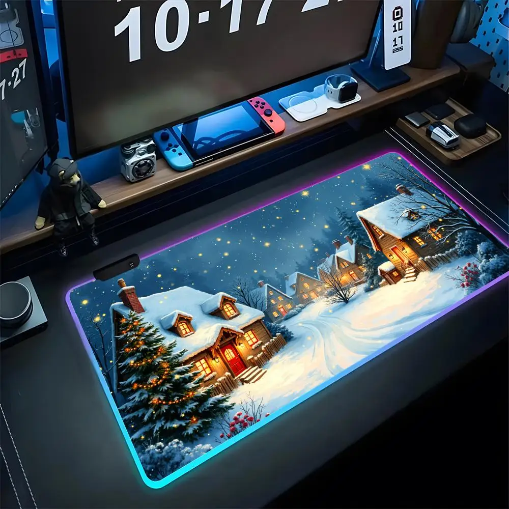 Tapis de souris de jeu LED de Noël, tapis de souris, tapis de table, PC, bureau, cadeaux, RVB, clavier, polymères, média, 700x300