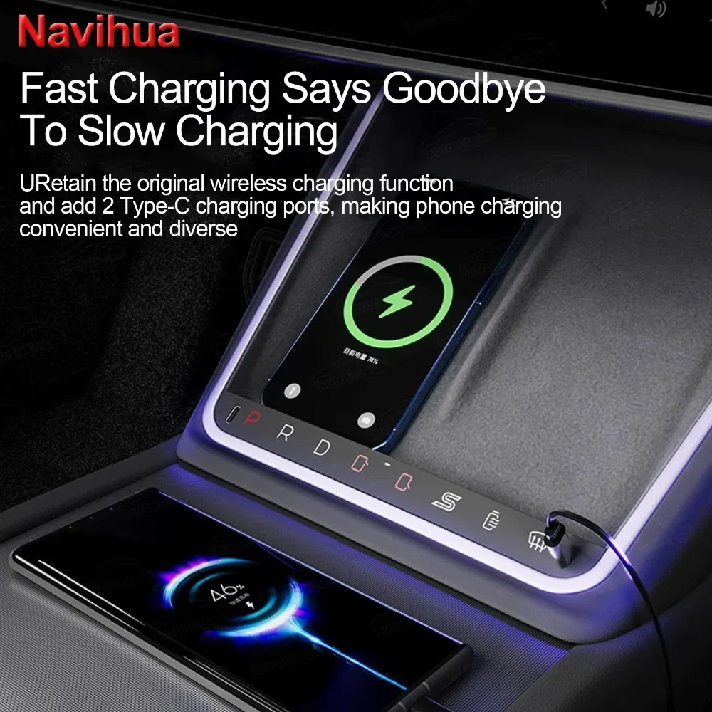 

Wireless Charging Dock For Tesla Model 3 Highland with Ambient Lighting Smart Button Center Console Controller Accessories