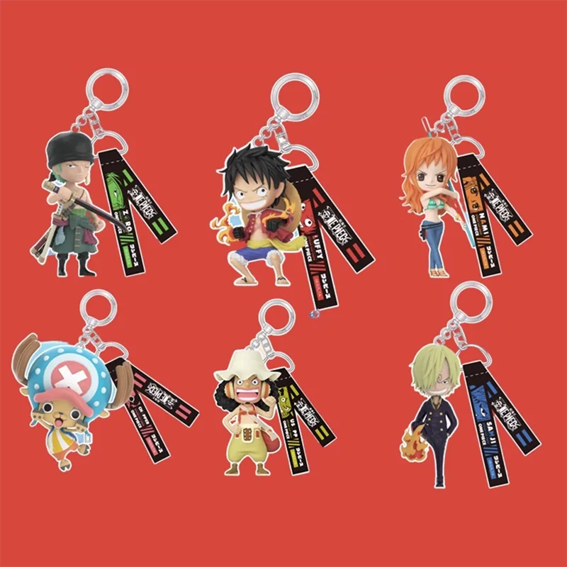 One Piece PVC Keychain Luffy Zoro Nami Sanji Chopper Action Figure Anime Model Pendant Portable Key Lanyard Children Toys Gift