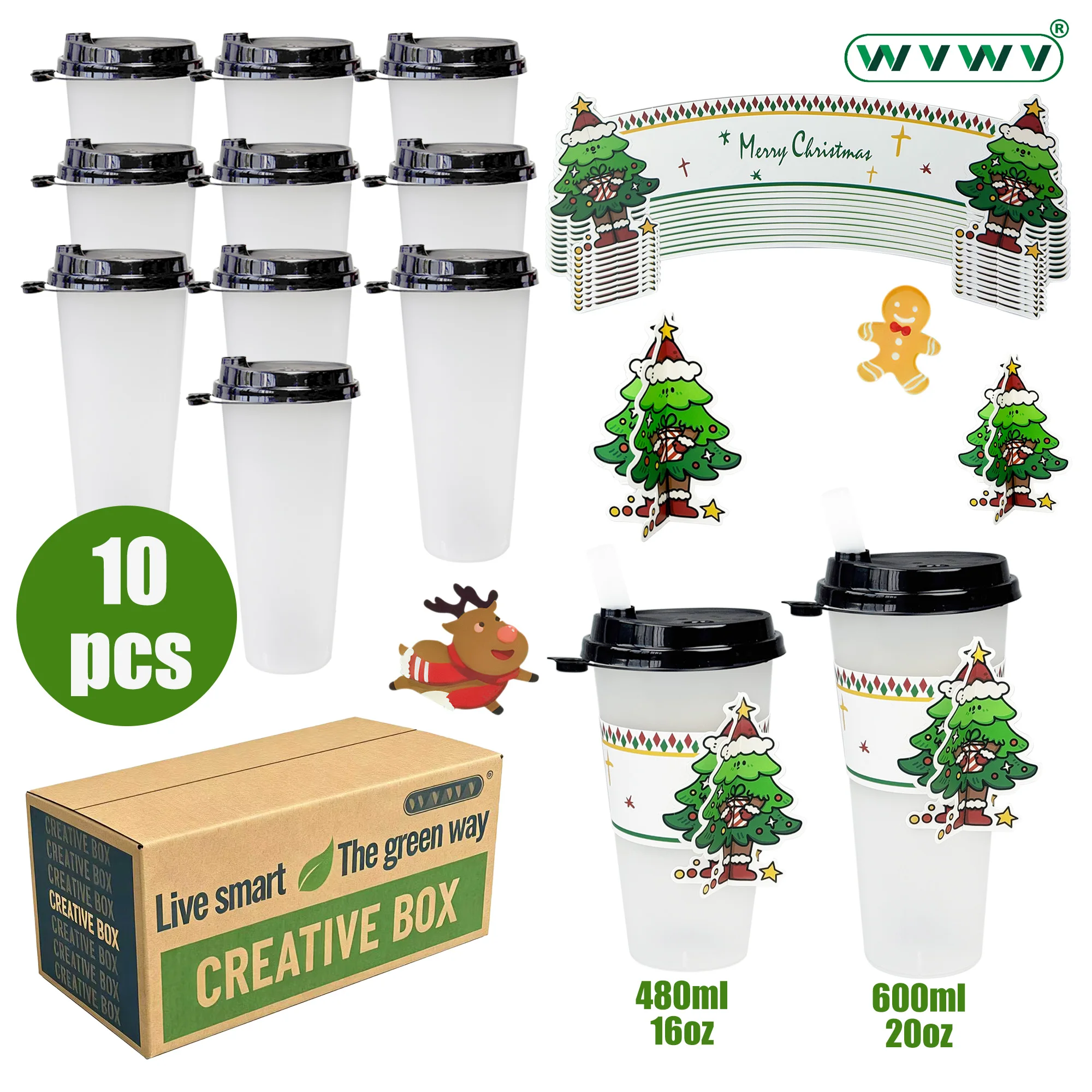 10 Sets, DIY Creative Cup Sleeves for Milk Tea Cups, Christmas Party Cups, 16/20oz, Anti-Scalding Christmas Tree Cup Sleeves That Can Be Used as Decorations, Enhance Hands-On Skills, Matte Premium Texture, Christmas Party Supplies Set, Portable Leak-Proof, Winter Hot Drink Cups