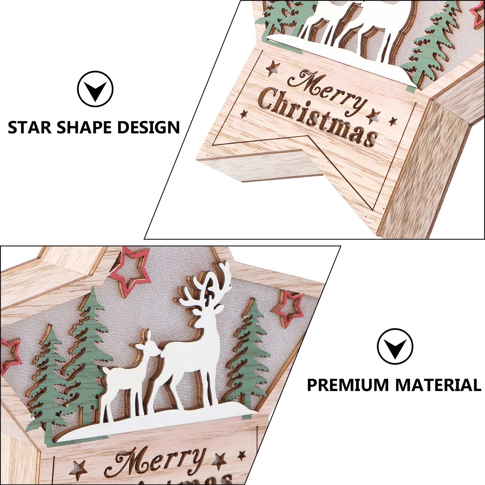

1Pcs Christmas Glow Ornament Wood Star Shape Desktop Decoration Xmas Light Up Ornament for Home Shop Gathering