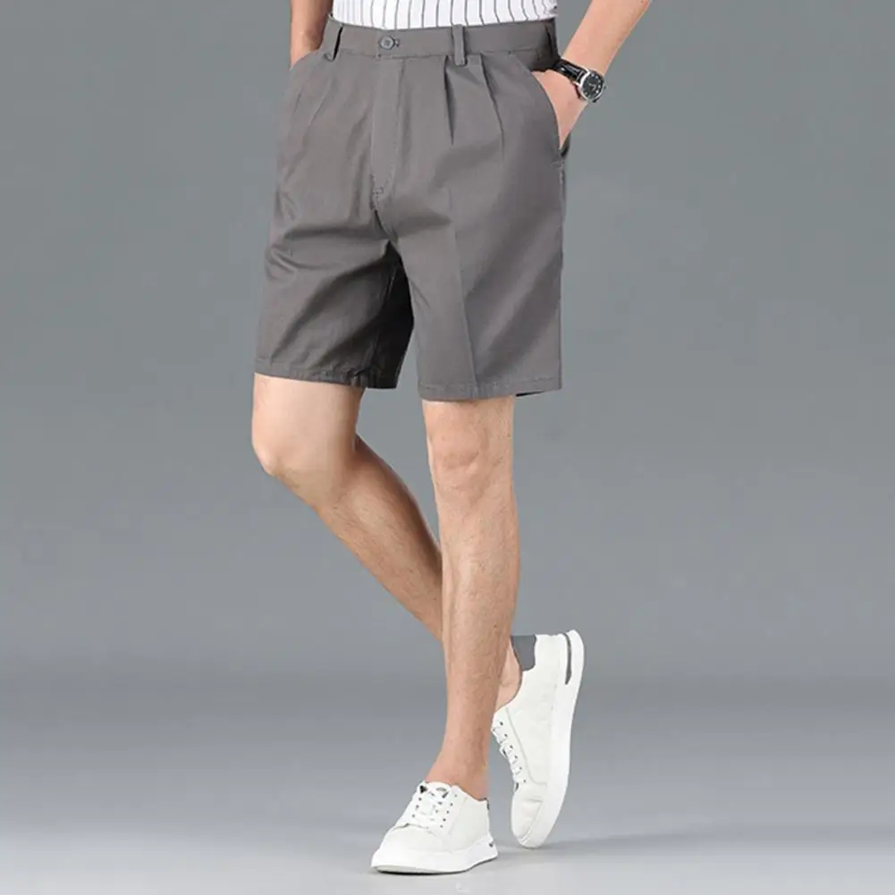 Summer Loose Male Shorts 2023 Korean Solid Shorts Men Fashion Business Office Mid-rise Button Straight Casual Five Points Pants