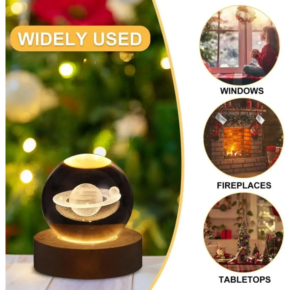 銀河と惑星の投影が楽しめるユニークな3Dクリスタルボールランプ、USB 7色ナイトライトで心地よい雰囲気を演出するプラズマボール