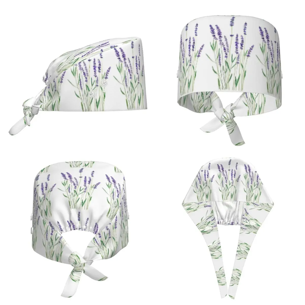 Hand Painted Purple Lavender Scrub Hat Doctor Working Surgical Cap Unisex Adjustable Nursing Caps for Dentist