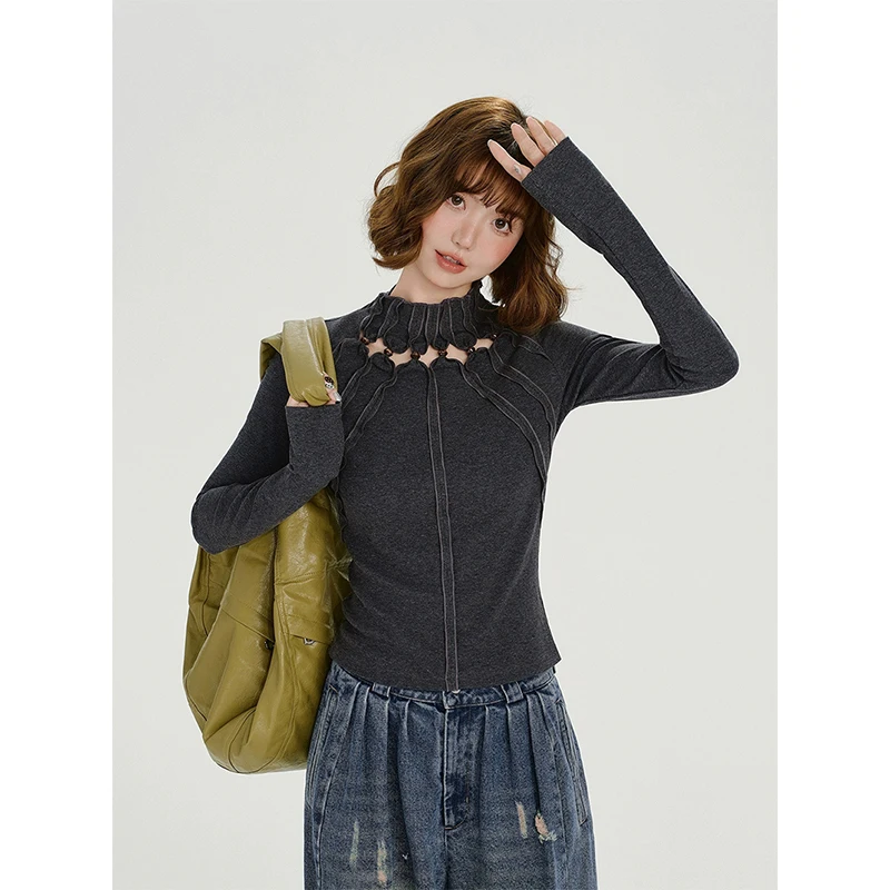 MEXZT Y2K Scava Fuori T Camicette Donne Streetwear Patchwork Crop Magliette Autunno Moda Harajuku Grunge Estetica Manica Lunga Magliette Nuovo