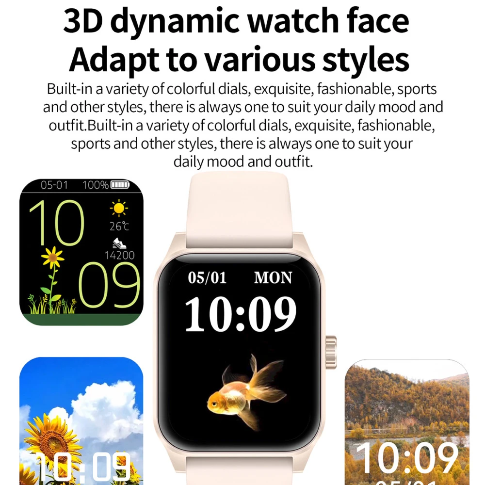1.85 بوصة شاشة كبيرة ثلاثية الأبعاد الهاتفي الديناميكي الرجال سيدة ساعة ذكية بلوتوث دعوة الرياضة النساء معدل ضربات القلب الصحة مقاوم للماء Smartwath