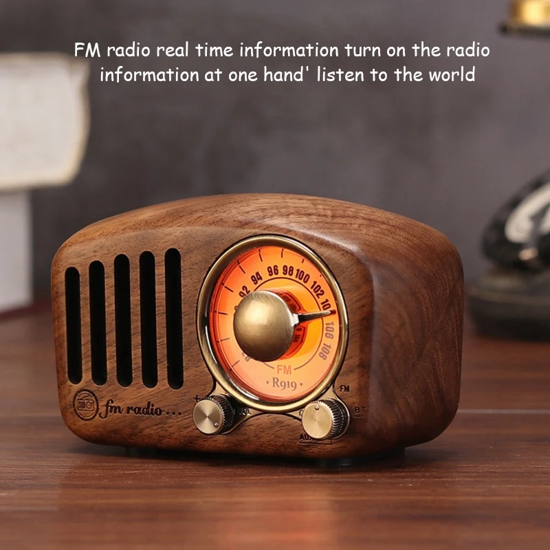 R919 Retro Radio Bluetooth Speaker, FM Radio with Old Fashioned Classic Style, Bluetooth, TF Card Slot,Walnut Wood