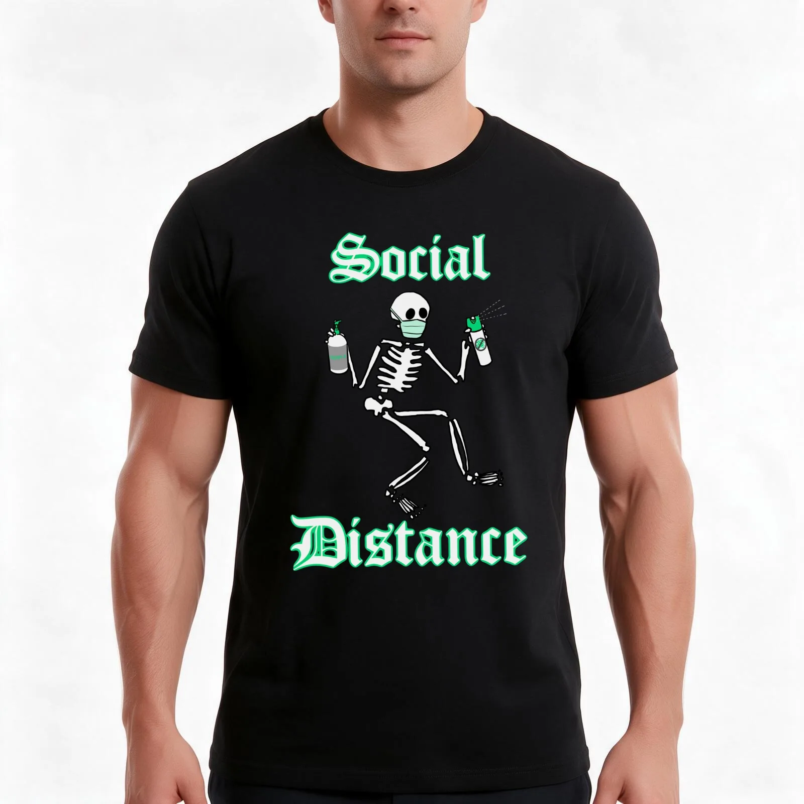 Social Distance T-Shirt Summer Casual Cotton Tee Oversized Streetwear Tops Vintage Graphic Print Loose Fit Short Sleeve