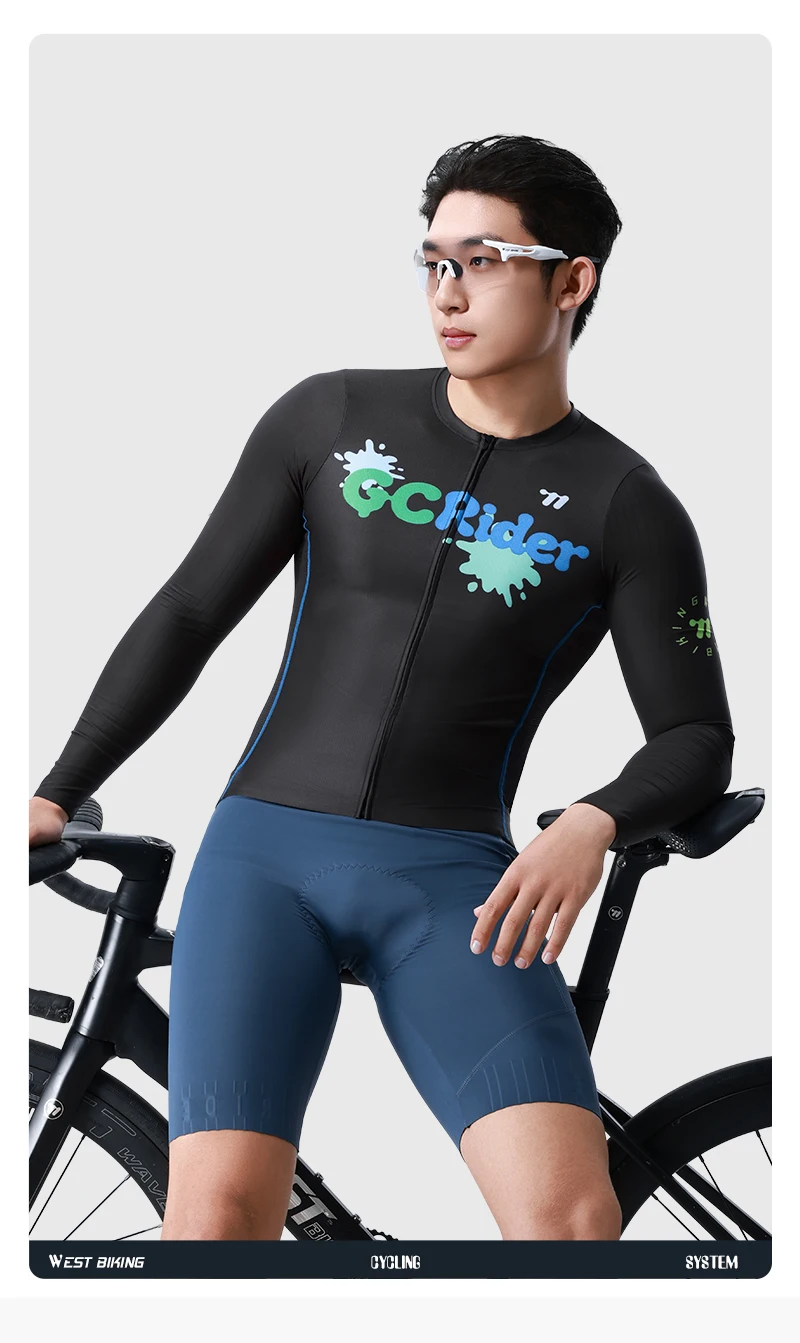 WEST BIKING Herren Fahrradtrikot Langarm Schnelltrocknend Atmungsaktiv Reflektierender Aufdruck Slim Fit Fahrradshirt Rennbekleidung Oberteil – Detail 18
