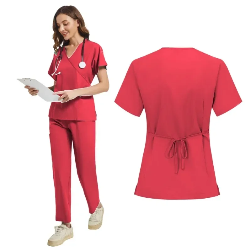 Set di Scrub per donna Scrub medici Slim Fit accessori per infermieri uniformi camici per chirurgia ospedaliera clinica odontoiatrica abbigliamento da lavoro per salone di bellezza