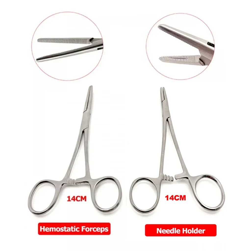 Needle Holder Pliers Stainless Steel Hemostatic Forceps Surgical Forceps Tool Hemostat Locking Clamps Forceps Straight Tip