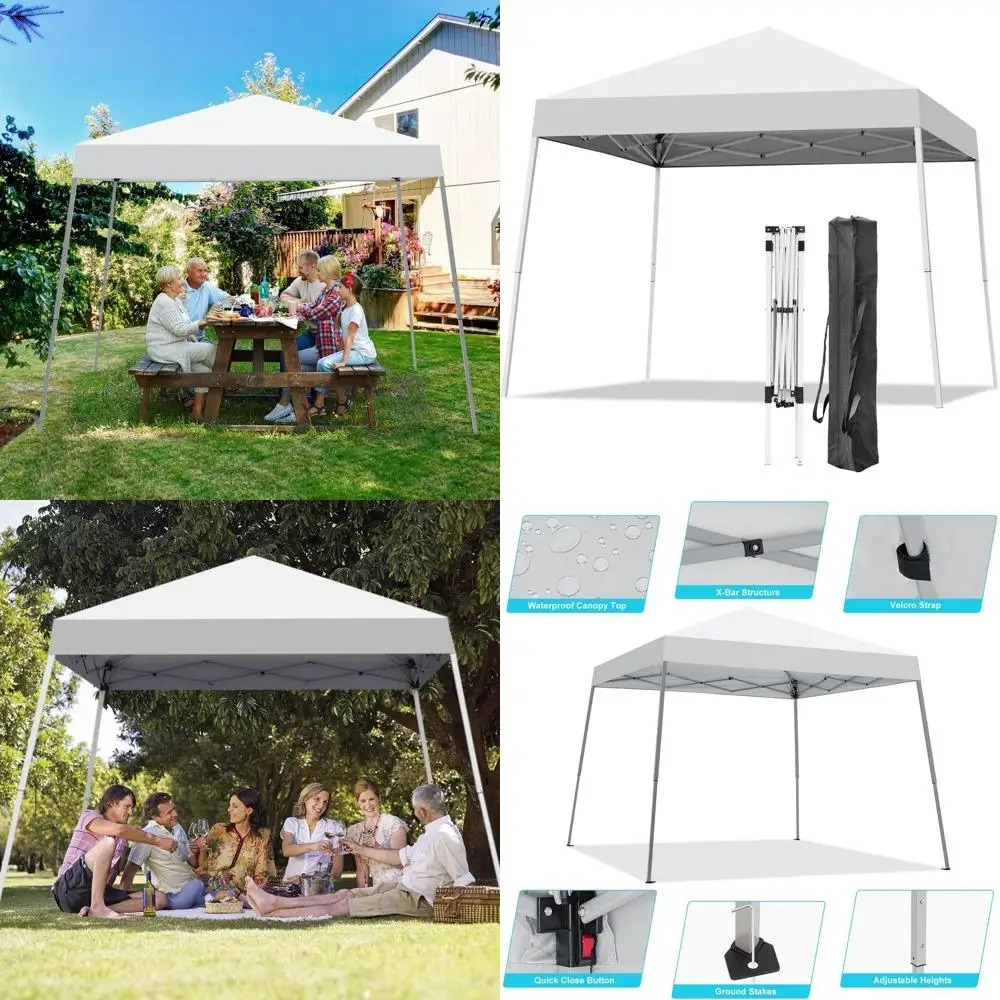 

Портативная выдвижная палатка с навесом длиной 10x10 футов, наклонными ножками и сумкой для переноски, подходит для использования на открытом воздухе, в саду и на пляже (белая)