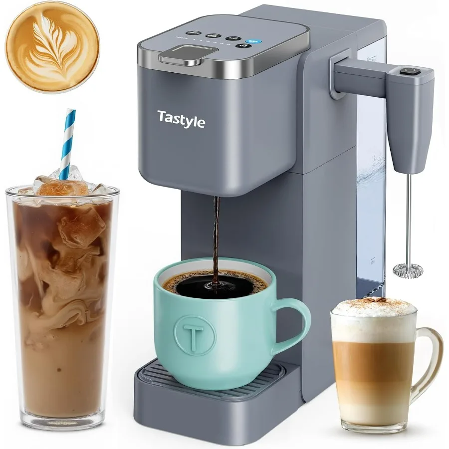 

Single Serve Coffee Maker with Built-in Detachable Milk Frother, Iced and Hot Coffee Machine for K Cup & Grounds, 40oz Removable