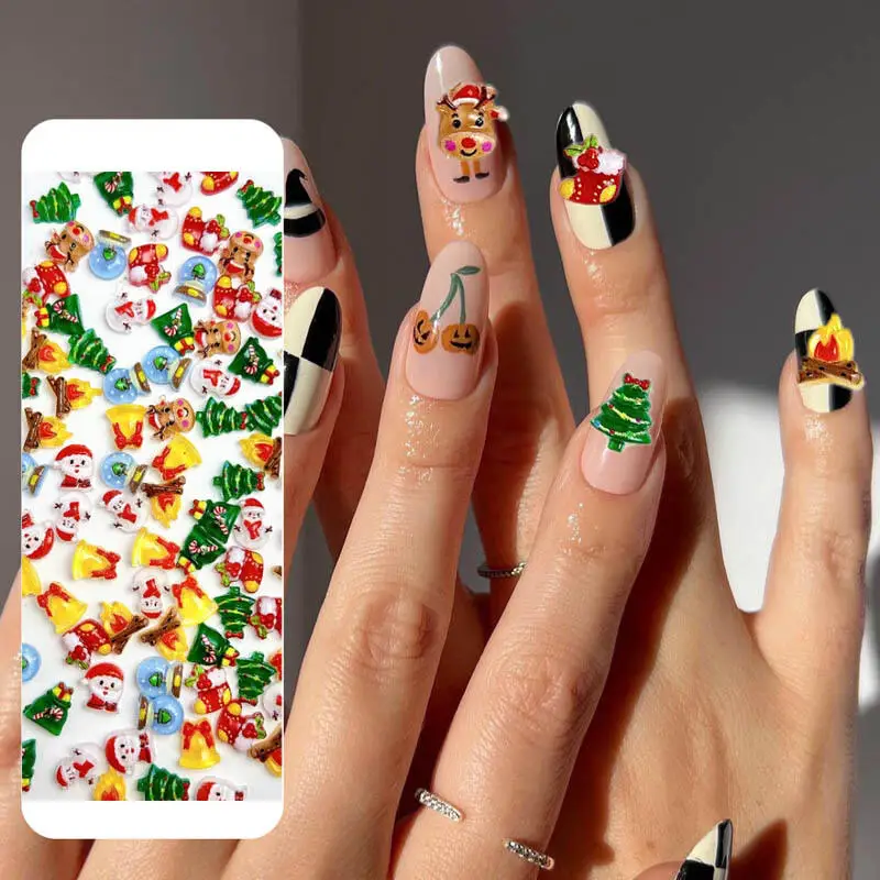 30PCS Creative Cartoon Christmas Series Nail Art Decorations Resin Cute Elk Santa Claus Snowman  Festival Nail Charms DIY Nails