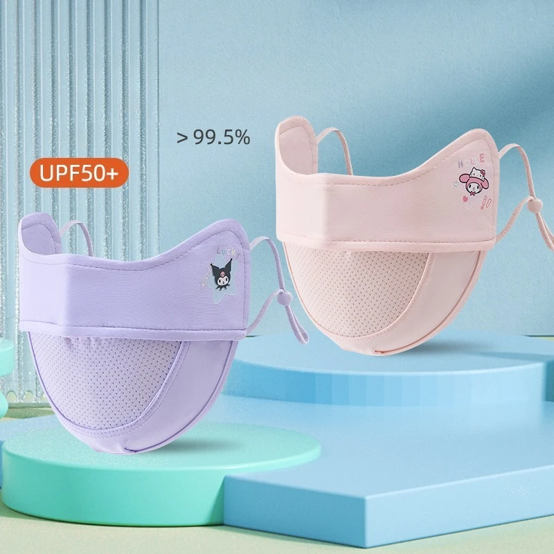 Miniso Girls Kulomi 日焼け止めマスク夏の女の子薄い UV 通気性子供用サンリオ日焼け止めマスク