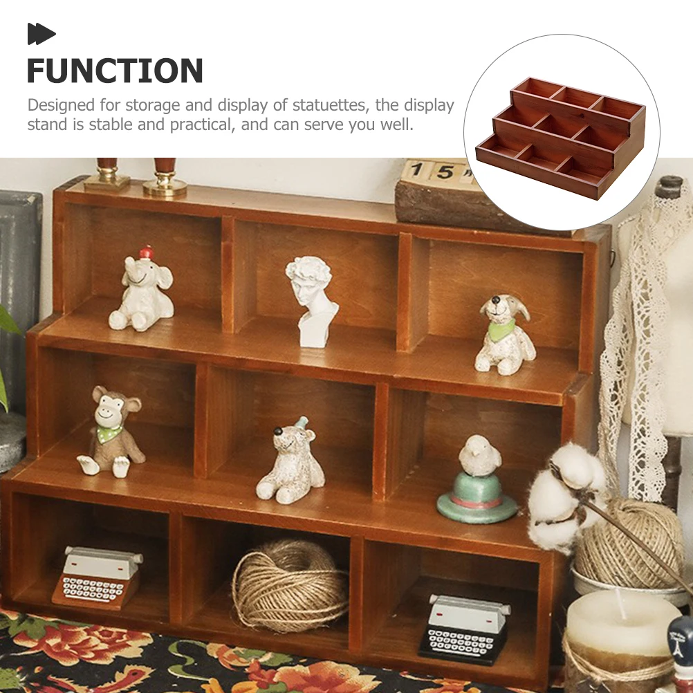 

Wooden Display Rack 9-Grid Retro Aged Small Object Storage Shelf Wall Mountable Makeup Stand Wood Material Durability