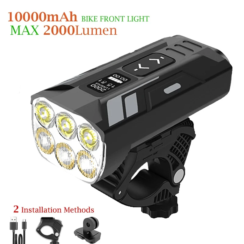 Bike Light 2000 Lumens 6LED Super Bright Bike Lights for Night Riding,Waterproof Front Headlight Rechargeable Bike Taillights