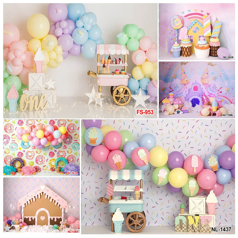 Ice Cream Truck Shop Balloons Party Background Ice Cream 1st Birthday Party Decorations for Girls Happy Birthday Pink Party