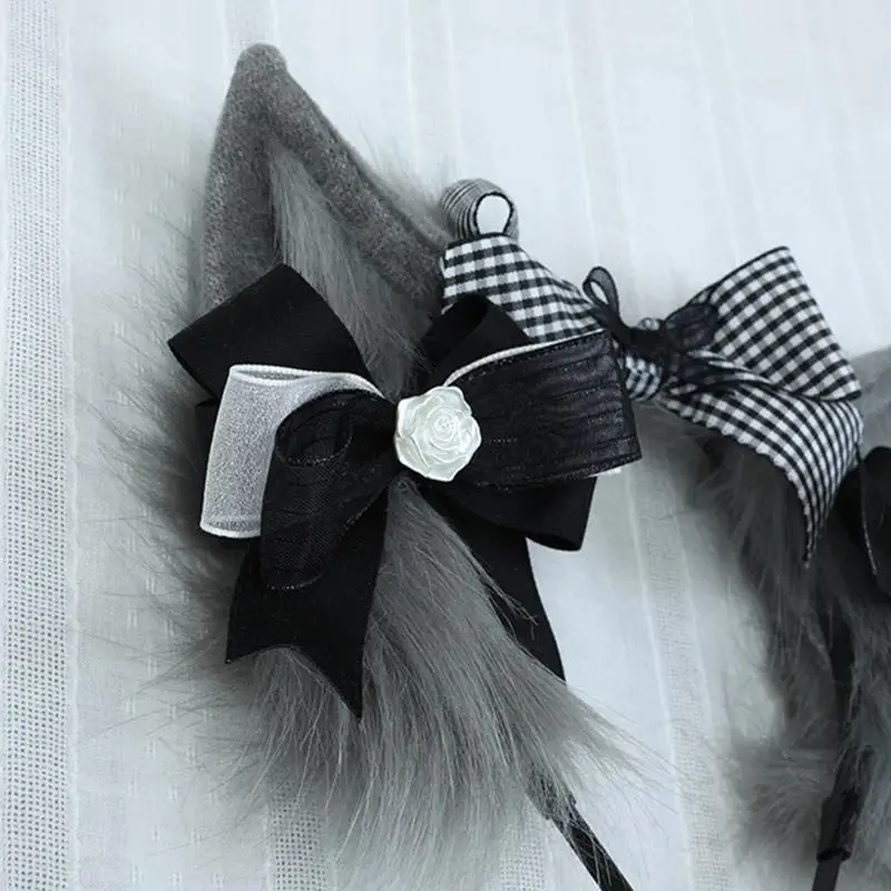 

Cartoon Animals Ears Headband Plush Hairband with Bowknot Carnival Hair Decor